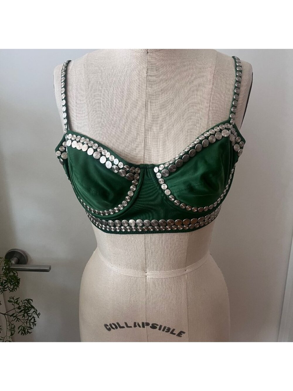 NORMA KAMALI‎ Worn Once Green Stud Underwire Bikini Bra Top Size Large